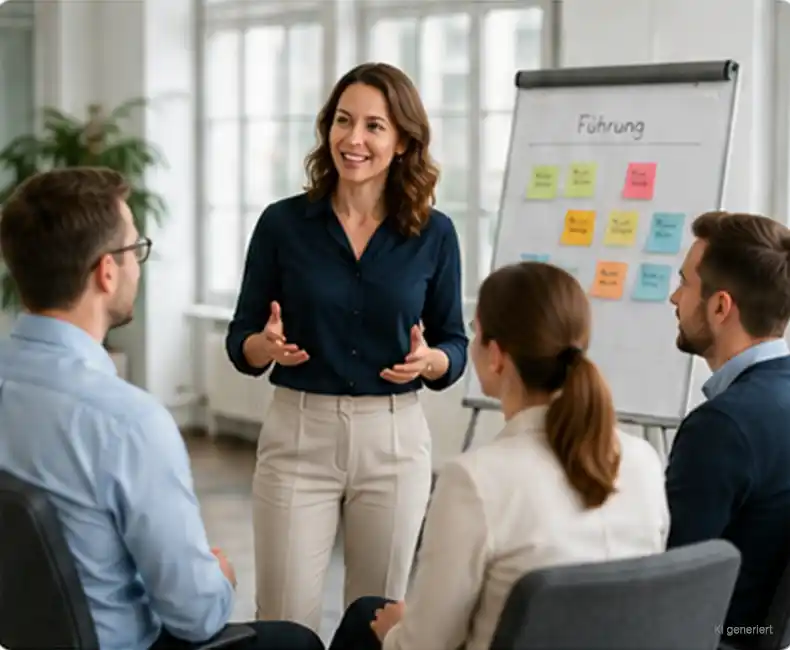 Organisationsentwicklung Fünf Mitarbeiter eines Unternehmens beim Diskutieren