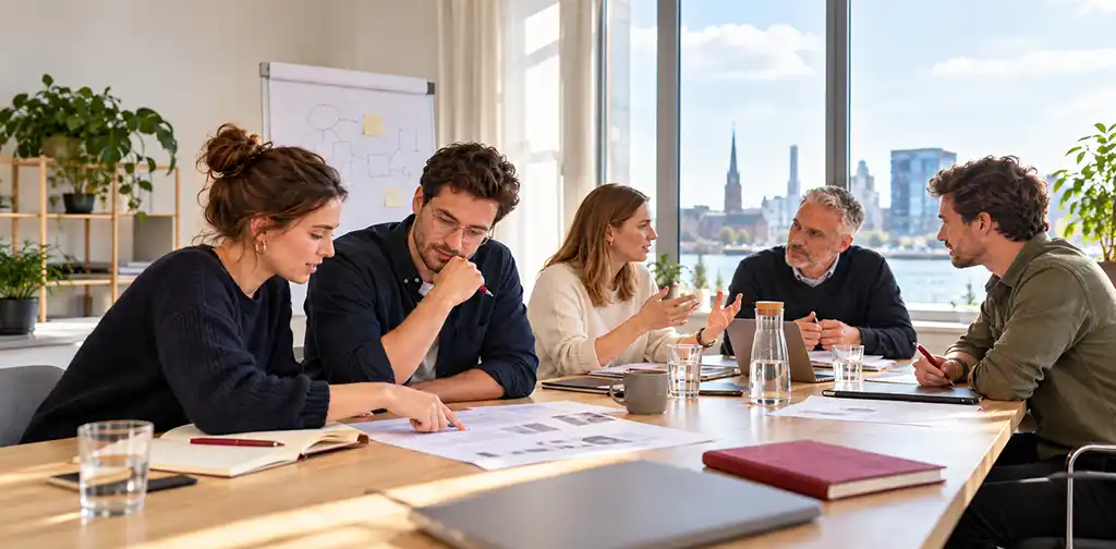 Mitarbeiter eines Unternehmens beim Diskutieren